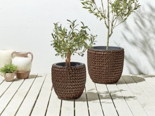 Zestaw 2 doniczek na kwiaty z technorattanu brązowy BERBERIS