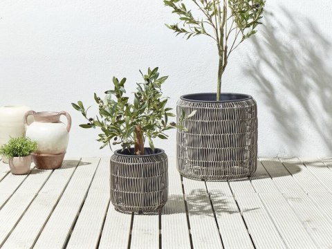 Zestaw 2 doniczek na kwiaty z technorattanu jasnobrązowy BRODIEA