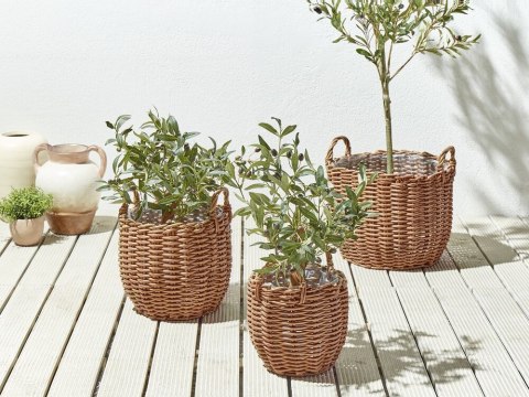 Zestaw 3 koszy na kwiaty z technorattanu brązowy AUCUBA