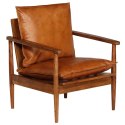 Fotel, brązowy, skóra naturalna i drewno akacjowe Lumarko!
