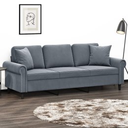 3-osobowa sofa z poduszkami, ciemnoszara, 180 cm, aksamit Lumarko!