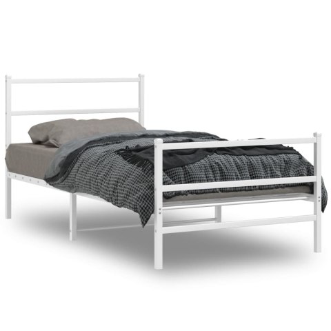 Metalowa rama łóżka z wezgłowiem i zanóżkiem, biała, 100x190 cm Lumarko!