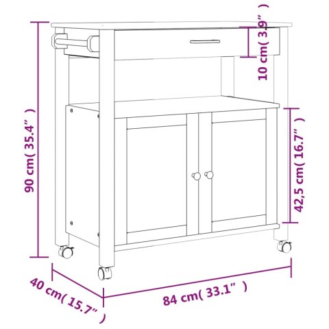Wózek kuchenny MONZA, 84x40x90 cm, lite drewno sosnowe Lumarko!