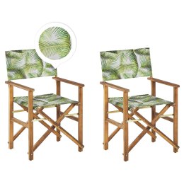 Zestaw 2 krzeseł ogrodowych i 2 wymiennych tkanin jasne drewno akacjowe z białym / wzór w tropikalne liście CINE Lumarko!