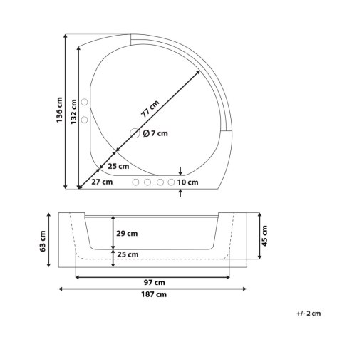 Wanna narożna LED z hydromasażem biała 187 x 136 cm MANGLE