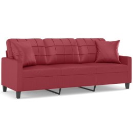 3-os. sofa z poduszkami, winna czerwień, 180 cm, sztuczna skóra Lumarko!