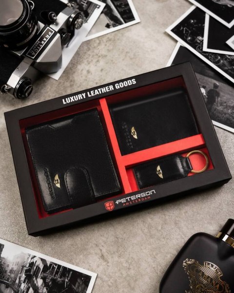 Zestaw prezentowy: skórzany portfel męski, etui i brelok - Peterson Lumarko!