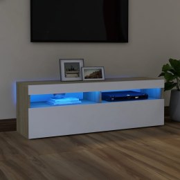 Szafka TV z oświetleniem LED, biel i dąb sonoma, 120x35x40 cm Lumarko!