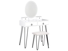 Toaletka 4 szuflady lustro LED ze stołkiem biało-czarna SOYE Lumarko!