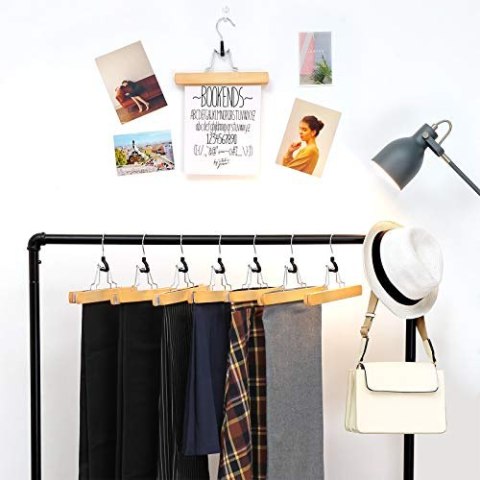 12 szt. Drewniane wieszaki na spodni bez poślizgu Chrome Hook 360 stopni obrotowy naturalny CRW007-12