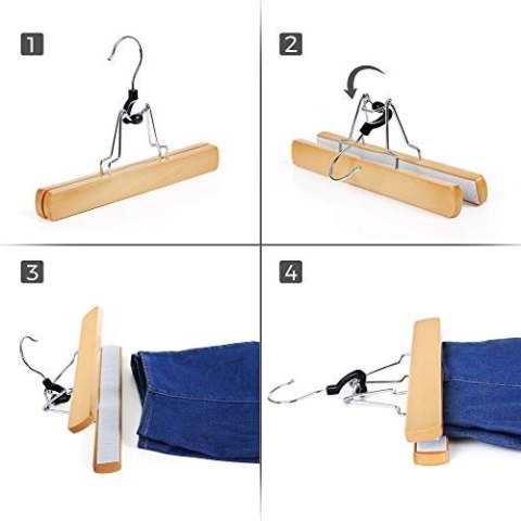 12 szt. Drewniane wieszaki na spodni bez poślizgu Chrome Hook 360 stopni obrotowy naturalny CRW007-12