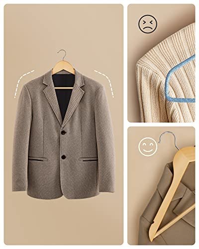 Drewniane wieszaki, wieszaki, wieszaki na ubrania, z ramionami, batonikiem przeciwpoślizgowym, haczyk obrotowy 360 °, do garnitu