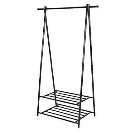 Metalowy wieszak na ubrania z półką na buty czarny 87,5 x 155 x 41 cm