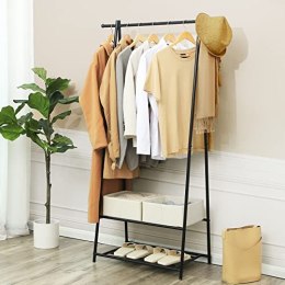 Stojak na procowy stojak, stojak na ubrania z 2-poziomową półką do przechowywania na buty i kosze, metalowa rama, oszczędność pr