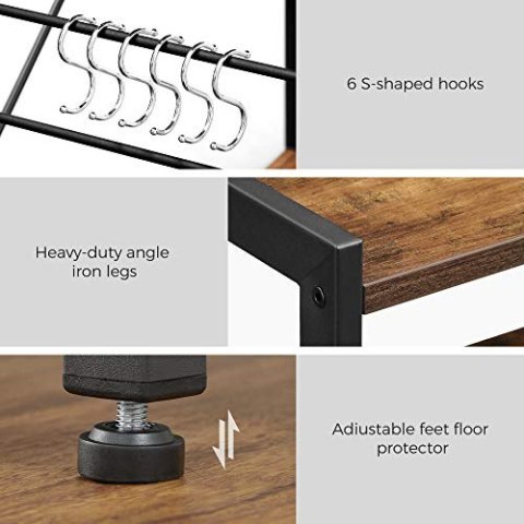 Baker's Rack, Wyspa Kitchen z 2 metalowymi koszykami, półkami i haczykami, 80 x 35 x 95 cm, w stylu przemysłowym, rustykalny brą