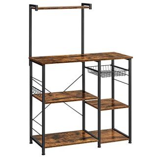 Baker's Rack z półkami, stojak mikrofalowy z koszykiem z drutu, 6 hoków S, półka kuchenna, przechowywanie narzędzi do przypraw,