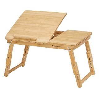 Stolik na laptopa z szufladą, składany bambusowy stolik na laptopa, stolik przy łóżku, czytanie, śniadanie, rysunek, 55 x (21-29