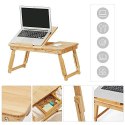 Bambusowe biurko, stół do laptopa, taca śniadaniowa z 5 regulowanymi kątami przechylenia, małą szufladę, naturalny LLD01N