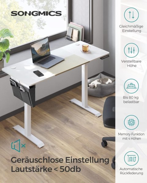 Biurko elektryczne o regulowanej wysokości, 60 x 140 x (72-120), w pełni regulowana, splicowana góra, funkcja pamięci z 4 wysoko