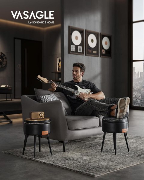 Okrągły taboret z miejscem do przechowywania, obciążenia 15kg, Ink Black LOM005B01