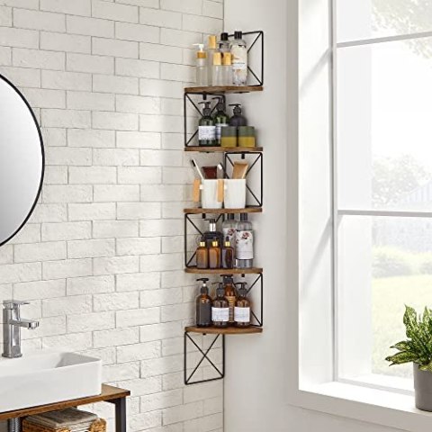 Pływające półki 5 poziomów, półka książkowa, do sypialni salon w łazience biuro kuchenne, łatwy montaż, przemysł, rustykalny brą