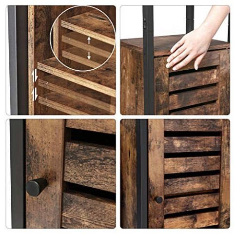 Przemysłowa półka stojąca, wąska szafka łazienkowa z 3 półkami i szafką, wysoki, uniwersalny w salonie, 37 x 30 x 167 cm, rustyk