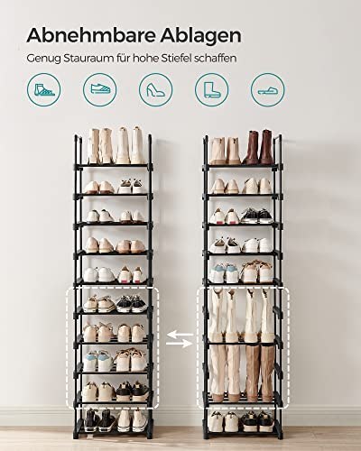 Półka na buty z 10 półkami, duży żelazny stojak na buty, półka stojąca DIY, oszczędność miejsca, wielofunkcyjny, salon, sypialni