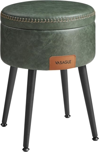 Stołek na toaletki, PU z szwami, nowoczesny stuletnia, okrągłe schowki ze stalowymi nogami, pojemność 150 kg, Forest Green