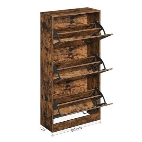 Szafka na buty z 3 klapami, 3-poziomowy stojak, Vintage Brąz, 60 x 24 x 120 cm
