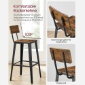 Zestaw 2 stołków barowych, krzesła kuchenne z oparciem, rama stalowa, łatwy montaż, design przemysłowy, vintage brązowy/czarny