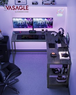 Biurko komputerowe, narożne biurko w kształcie litery L, 138 x 138 x 76 cm, biurko do gier, stacja robocza z 2 półkami do przech