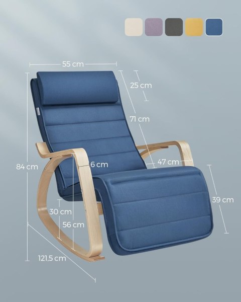 Bujane krzesło z podłokietnikami 5 pozycji Regulowane podnóżka maksymalnie obciążenie 150 kg dla sypialni salon północ niebieski