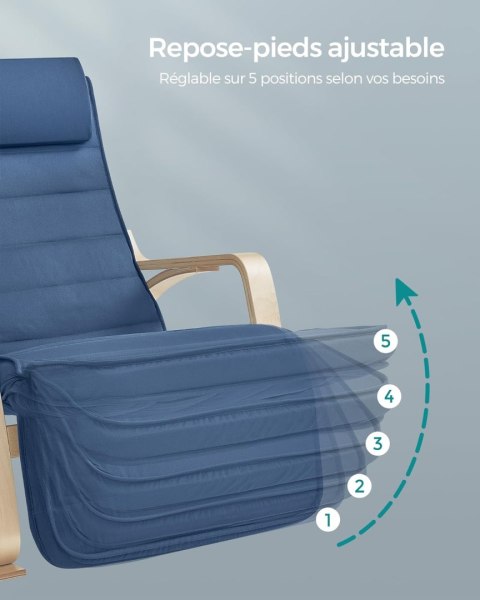 Bujane krzesło z podłokietnikami 5 pozycji Regulowane podnóżka maksymalnie obciążenie 150 kg dla sypialni salon północ niebieski