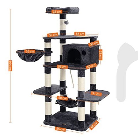 Drapak dla kota, wieża do zabawy 164 cm, dymny szary Pct99g