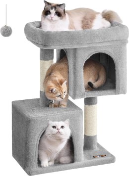 Drzewo kotów, wieża kota 74 cm, M, mieszkanie kotów dla średnich kotów do 5 kg, duży kota, 2 jaskinie kota, słupek, jasnoszary P