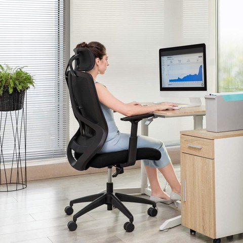 Ergonomiczne biuro i krzesło biurkowe z podparciem lędźwiowym, obrotowe krzesło komputerowe z regulowanym zagłówkiem i podłokiet
