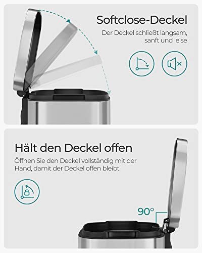 Kosz do kuchni, kosz na śmieci na pedały 30L, z plastikowym wiadrem wewnętrznym, pokrywką zawiasową, miękkim zamknięciem, odporn