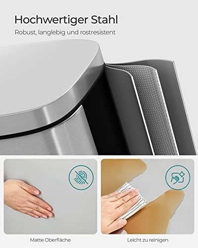 Kosz do kuchni, kosz na śmieci na pedały 30L, z plastikowym wiadrem wewnętrznym, pokrywką zawiasową, miękkim zamknięciem, odporn