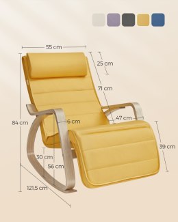 Krzesło z podłokietnikiem brzozy Drewno bujane 5-kierunkowe regulowane obciążenie podnóżka 150 kg dla sypialni salon pastel żółt