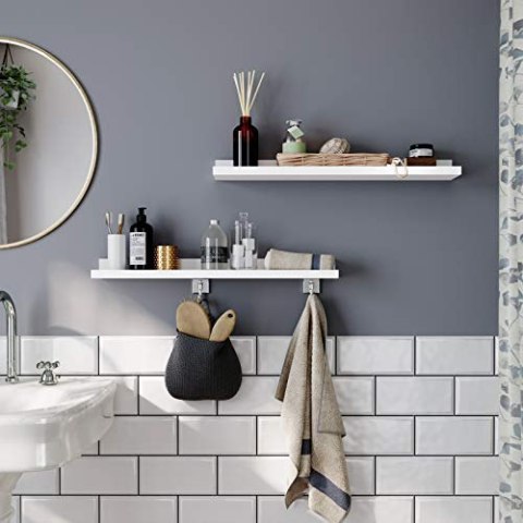 Pływające półki z zestawem 2, półki ścienne LEADGE z wykończeniem o wysokim połysku, 60 x 10 cm, na zdjęcia i książki, salon, ko