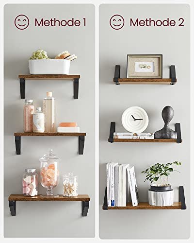Półki ścienne, przemysłowe pływające półki na ścianę, zestaw 3, stabilny stojak na salon, łazienka, kuchnia, rustykalny brązowy