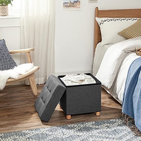 Składane kostki Ottoman Storage and Foot Stool z drewnianymi stopami i pokrywką ciemnoszary