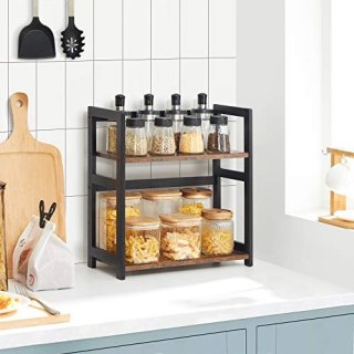 2-poziomowy stojak na przyprawy Półka kuchenna Blat do przechowywania przypraw Bambusowy stojak Kuchnia Jadalnia Biuro Vintage B