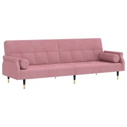 Rozkładana kanapa z poduszkami, różowa, obita aksamitem Lumarko!