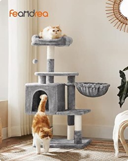 Wielopoziomowy drapak dla kota, wieża dla kota 110 cm, budka dla kota, jasnoszary PCT52W