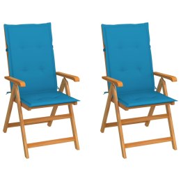 Krzesła ogrodowe z niebieskimi poduszkami, 2 szt., tekowe Lumarko!