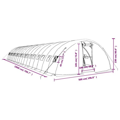 Szklarnia ze stalową ramą, zielona, 90 m², 18x5x2,3 m Lumarko!