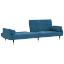 Rozkładana kanapa z poduszkami, niebieska, obita aksamitem Lumarko!