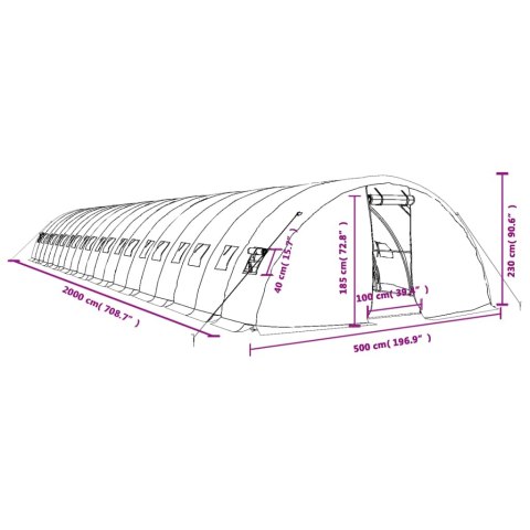 Szklarnia ze stalową ramą, zielona, 100 m², 20x5x2,3 m Lumarko!