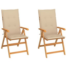 Krzesła ogrodowe z beżowymi poduszkami, 2 szt., drewno tekowe Lumarko!